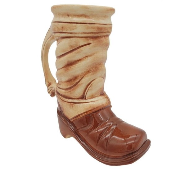 Vintage McCoy Pottery Stein Boot Planter Brown Handled #6039 USA Made Western - Picture 1 of 8